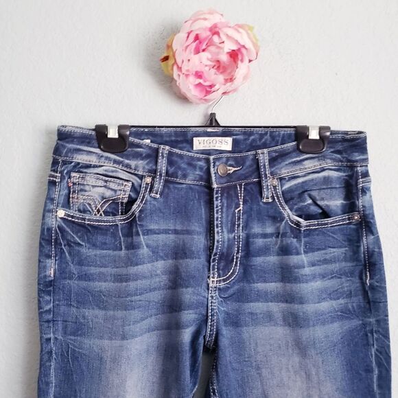 Vigoss Aged Dark Wash Slim Boot Jeans - Picture 3 of 9